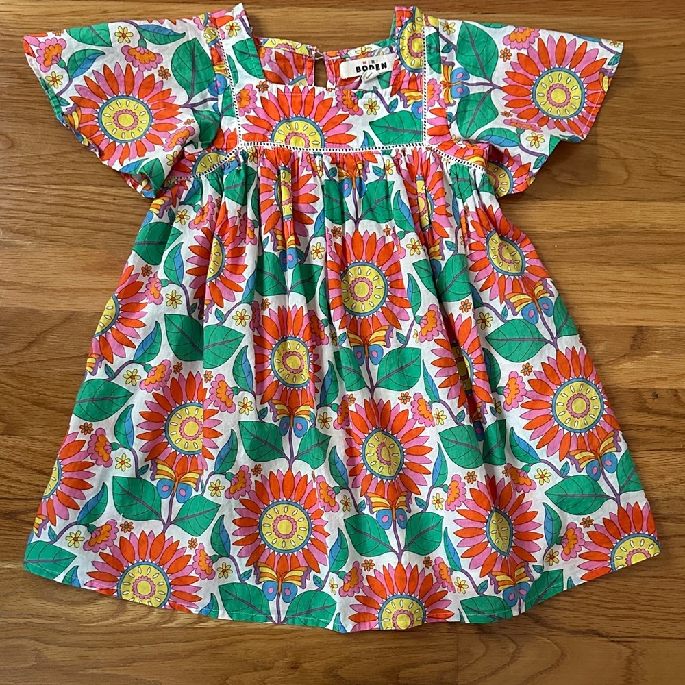 Boden Sunflower Print Kids Dress - Orange and Green